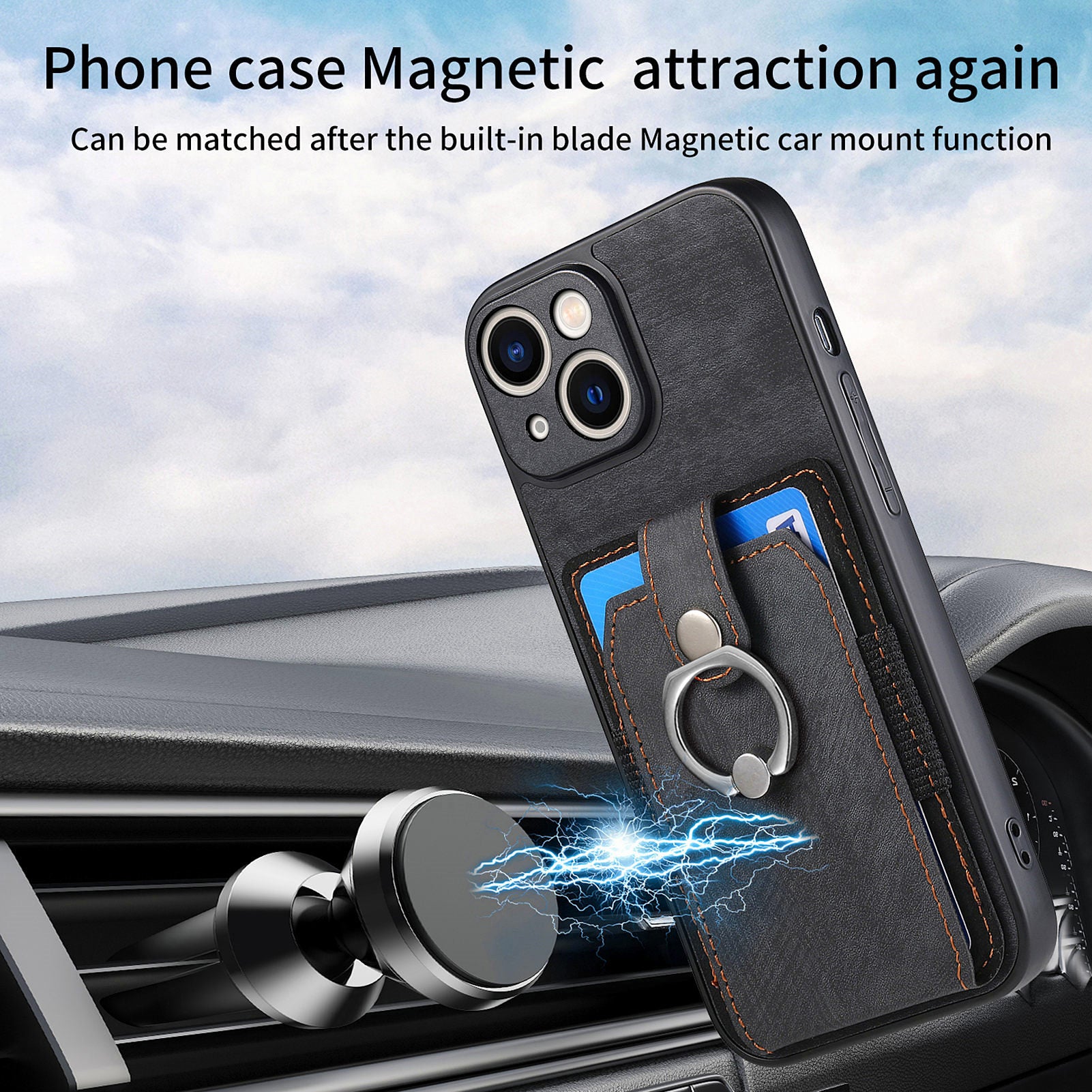 D2 For iPhone 13 6.1 inch Case Retro Rotation Ring Kickstand Leather Phone Back Cover D2 For iPhone 13 6.1 inch Case Retro Rotation Ring Kickstand Leather Phone Back Cover